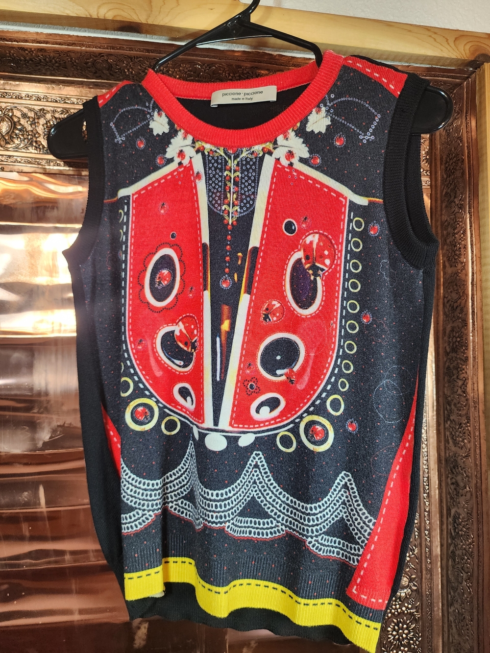 RARE: Piccione Piccione Red & Black Sleeveless Crewneck Sweater